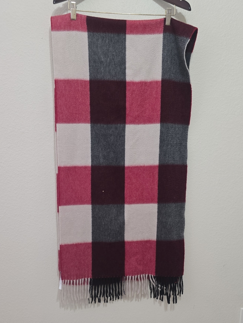 Talbots Pink and Light Gray Cashmere Fringe Scarf